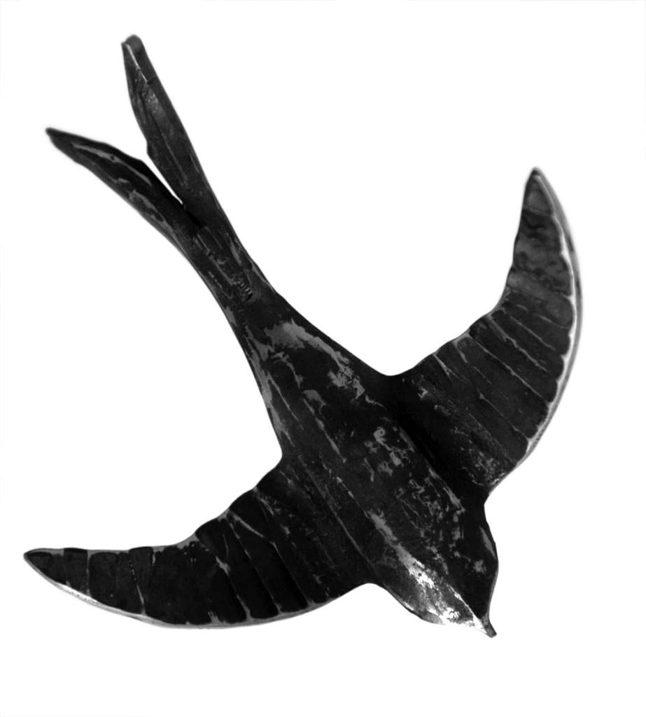 a black and white photo of a bird in flight